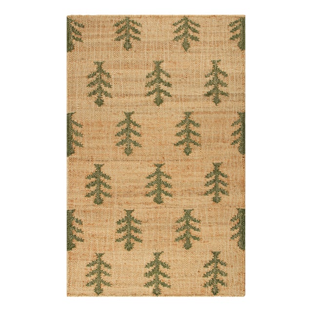 Rug & Kilim's Block Print Flatweave Runner in Beige with Green Floral Patterns - 3x12 For Sale