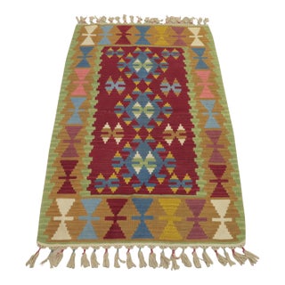 1990s Tribal Green Geometric Kilim For Sale