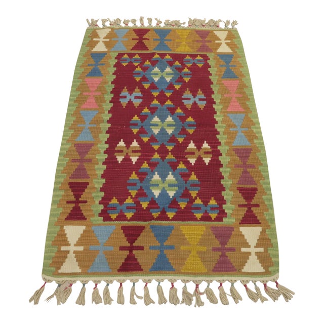 1990s Tribal Green Geometric Kilim For Sale