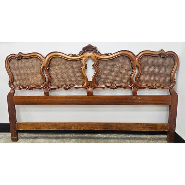 A beautiful John Widdicomb Rococo style Cherry and fine Cane Panels King size Headboard. Measures