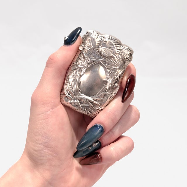 A fine signed antique Art Nouveau silver matchsafe or vesta. By R. Blackington & Co. In sterling silver. With repousse...