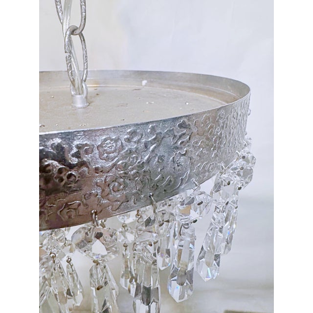 Metal Vintage Mid-Century Modern Chrome Tiered Waterfall "Wedding Cake" Crystal Chandelier For Sale - Image 7 of 8