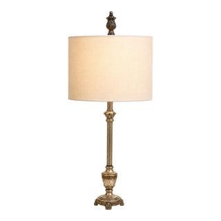 Vintage Berman Neoclassical Silver-Gilt Table Lamp With Linen Drum Shade For Sale