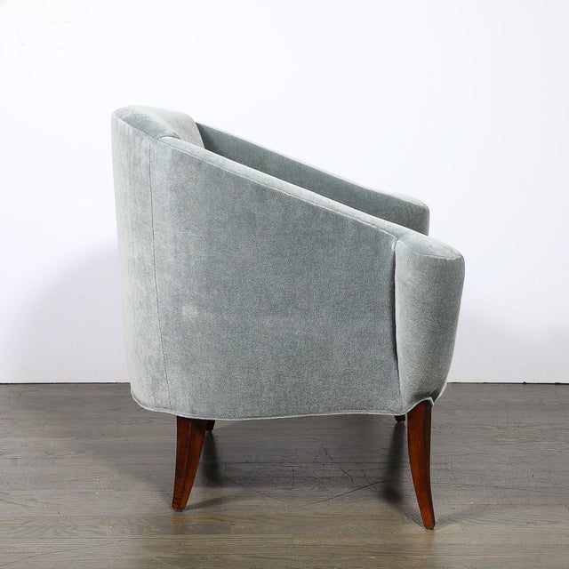 Art Deco Scroll Form Lounge Chair W/ Walnut Supports & Powder-Blue Velvet Mohair For Sale - Image 11 of 13