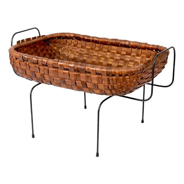 Mid-Century Italian Chestnut, Wood Metal & Brass Magazine Rack, 1960s For Sale