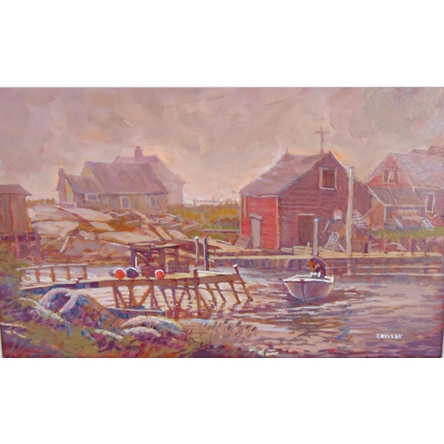 Original Vintage Oil Painting "Port" by Joseph Crilley 17"w X 12.5"h Framed For Sale - Image 4 of 10