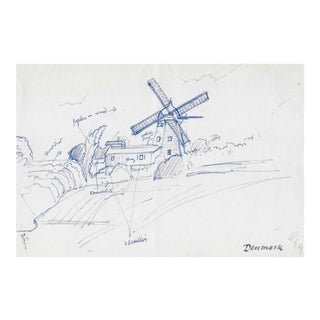 1950s Norman Kent Denmark Windmill Drawing For Sale