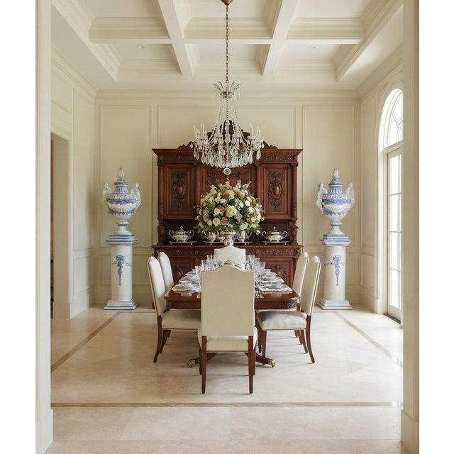 Pair of Vintage Monumental 79” Italian Blue & White Glazed Ceramic Lidded Urns on Pedestals For Sale - Image 10 of 12