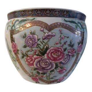 1980s Chinese Ceramic Botanical Jardiniere For Sale