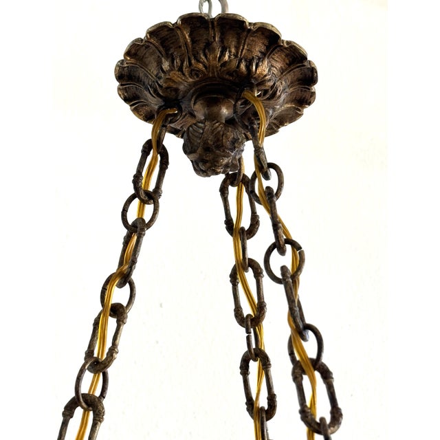 Italian Art Deco Alabaster Hanging Light with Wrough Iron Dagonfly and Chain, 1920s For Sale - Image 10 of 18