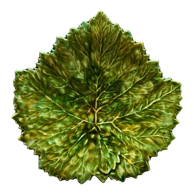 Vintage French Majolica Leaf Plate For Sale