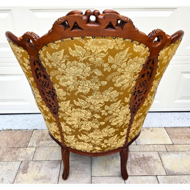 Victorian Rococo Revival Carved Bird Crest Music Room Wingback Armchair For Sale - Image 12 of 18
