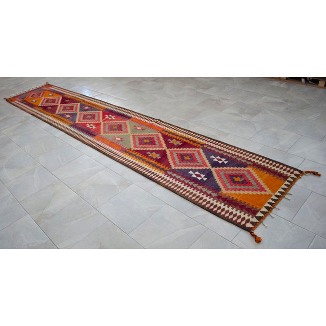 Vintage Turkish Runner Rug Kilim - Handmade Extra Long Hallway Decor , Stair Runner 2′11″ X 15′5″ For Sale - Image 14 of 17