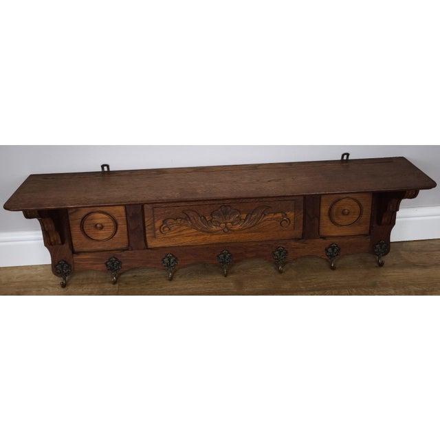 Wood Vintage French Carved Oak 7-Hook Coat Rack For Sale - Image 7 of 11