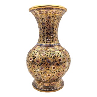 Thai Benjarong 22k Gold Enamel Floral Vase 8" For Sale