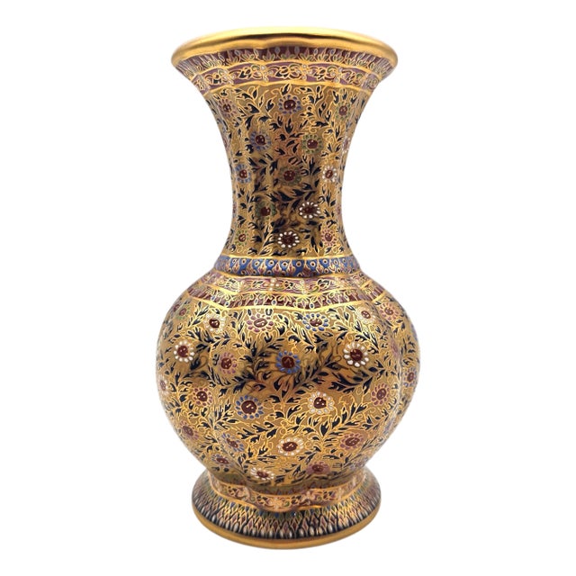 Thai Benjarong 22k Gold Enamel Floral Vase 8" For Sale