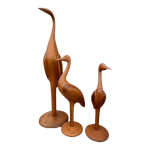 1987 Set of Three Large Carved Wood Shore Bird Sculptures by Paul LaMontagne