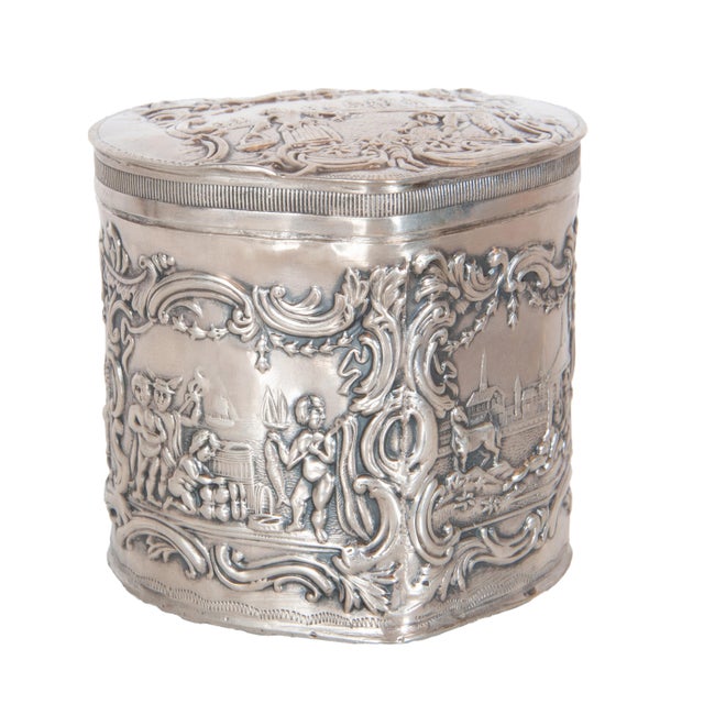 Antique Dutch Repousse Sterling Silver Heart Shaped Trinket Box Tea Caddy 1890 For Sale - Image 4 of 18