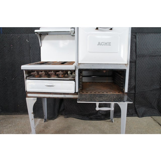 Antique Alcazar Range & Heater Co Acme Enameled Porcelain Gas Kitchen Stove For Sale - Image 6 of 16