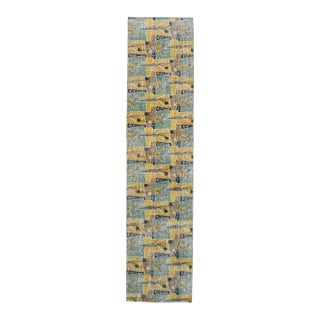 1970s Vintage Turkish Handmade Wool Cotton Green Yellow Runner Rug For Sale