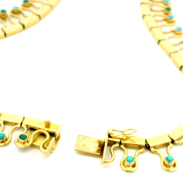 Vintage Italian Modernist 18k Gold and Turquoise Fringe Necklace For Sale - Image 11 of 13