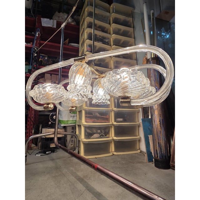 Art Deco Murano and Brass Navetta Chandelier from Barovier, 1930s For Sale - Image 4 of 18