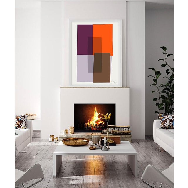 "Purple and Orange Collage" by Liz Roache (purple and orange) This Modern, Mid Century, Contemporary Fine Art Print was...
