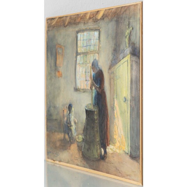 Dutch Genre Painting of a Peasant Woman Churning Butter, Hague School, by Bernard Blommers, circa 1890 For Sale - Image 12 of 16