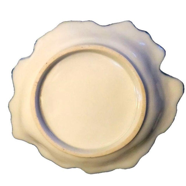 Vintage Hand Painted Porcelain Trinket Dish Cobalt Blue Rim, Purple Violets, Scalloped Edge 6.5" Diameter 1.25" Height...