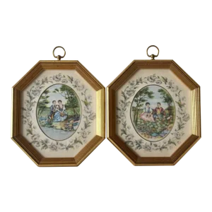 Vintage Mid-Century Italian Style Framed Romantic Collotype Prints by Sungott Art Studios New York- a Pair