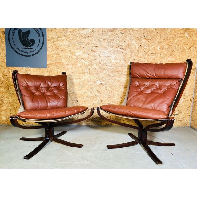 Vintage Leather Lowback and Highback Falcon Chairs by Sigurd Resell, Set of 2 For Sale - Image 12 of 12