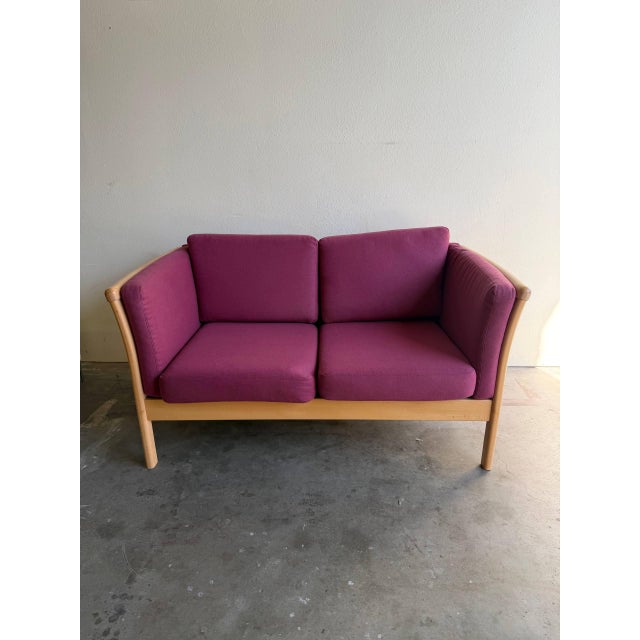 Mid-Century Modern Vintage Danish Stouby Loveseat MCM Sofa - Scandinavian Beech Frame Settee For Sale - Image 3 of 8