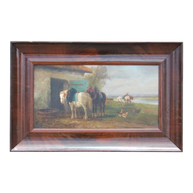 Paint Eugène Fromentin Two Horses with a Landscape 1850's For Sale - Image 7 of 7