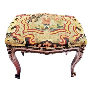 19th Century French Louis XV Style Needlepoint Footstool For Sale