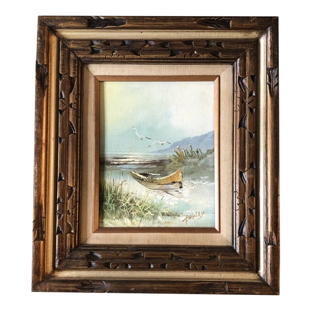 Vintage 1960’s Seascape Painting Signed Original Frame For Sale