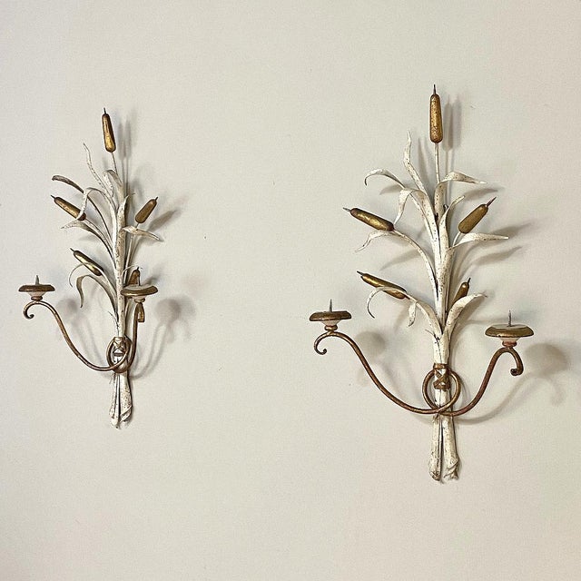 Pair Antique Italian Wrought Iron Painted Candle Wall Sconces Chairish
