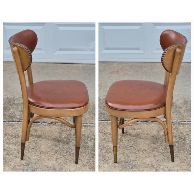 Wood MCM Chairmasters Atomic Style Walnut & Cognac Naughahyde Side Desk Accent Chair For Sale - Image 7 of 14
