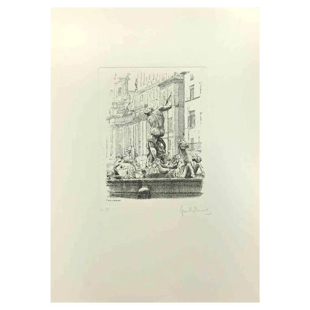 Giuseppe Malandrino, Navona Square, Etching, 1970s For Sale