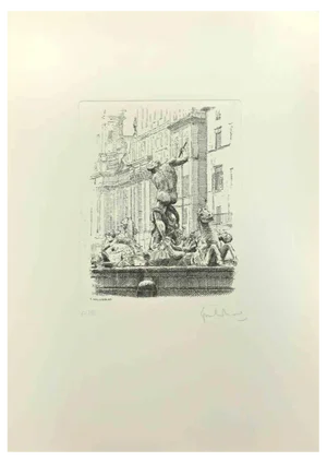 Giuseppe Malandrino, Navona Square, Etching, 1970s