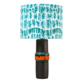 Black Ceramic Art Table Lamp with Fabric Shade, 1970s For Sale