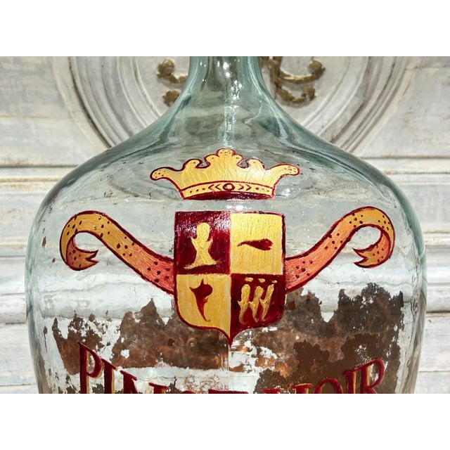 French Hand Painted Antique Demi John Bottle From Normandy, France, ‘Pinot Noir’, Original Crate For Sale - Image 3 of 12