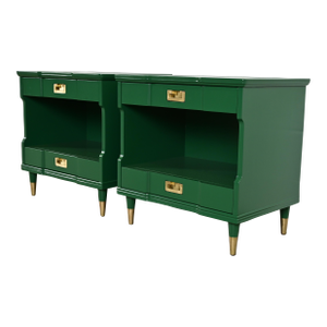 John Widdicomb Mid-Century Modern Hollywood Regency Green Lacquered Nightstands, Newly Refinished