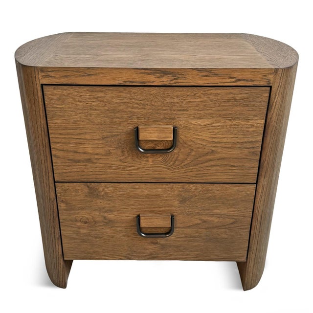 Mod Rounded Medium Oak Nightstand For Sale - Image 4 of 15