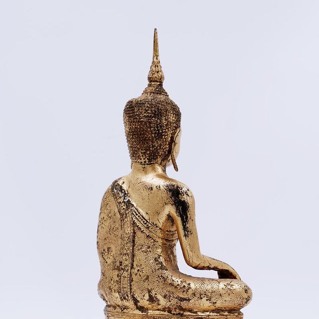 Metal Late 19th Century Thai Gilt Bronze Seated Earth Touching Buddha Figure For Sale - Image 7 of 16