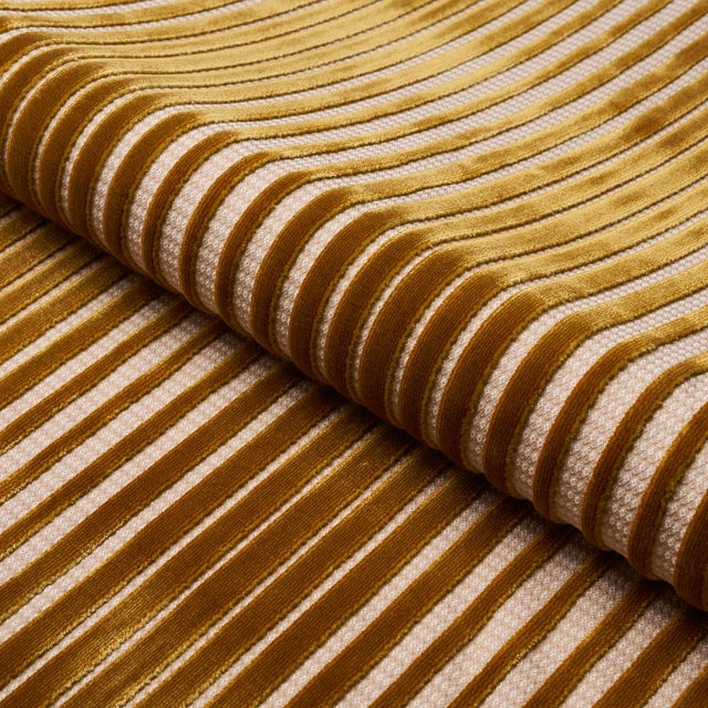 SAMPLE - Schumacher Chimay Stripe Velvet Fabric In Bronze For Sale