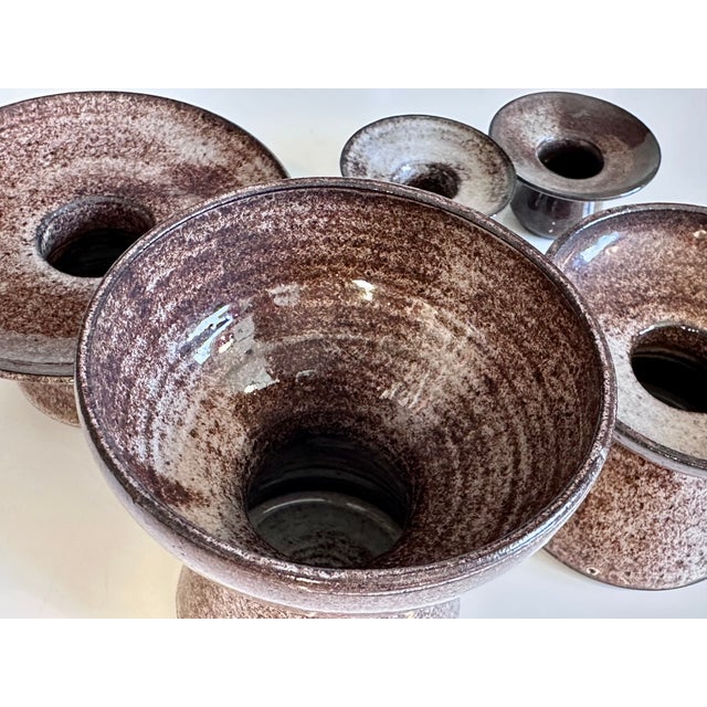 Beige Ceramic Candlesticks by Serocka, Germany, 1970s, Set of 5 For Sale - Image 8 of 13