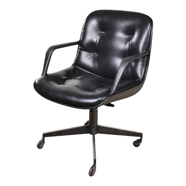 Vintage Modern Black Vinyl Faux Leather Steelcase 451 Office Chair Style Pollock For Knoll Chairish