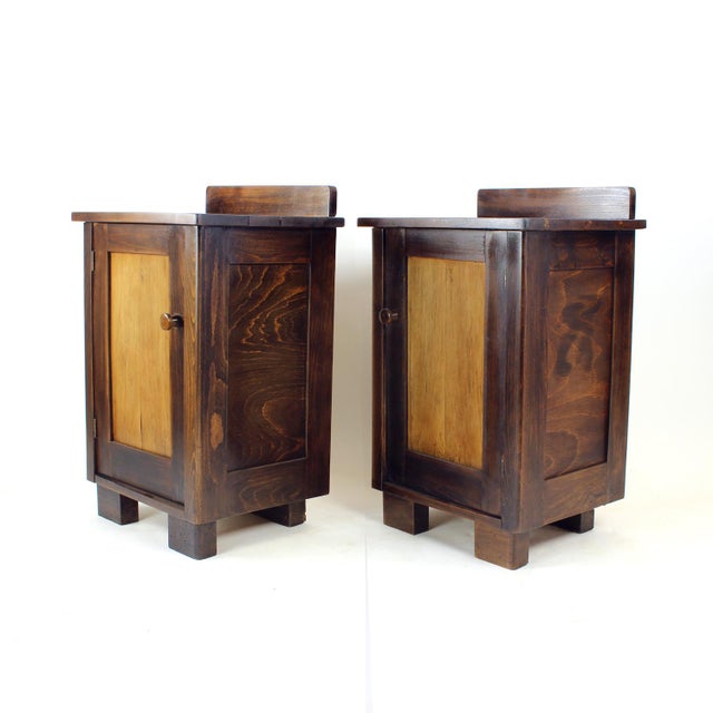 Tall Vintage Bedside Tables in Wood, Czechoslovakia, 1930s, Set of 2 For Sale - Image 11 of 16