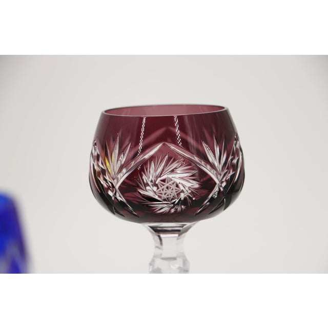 1900s Set of Six Colored Bohemia Crystal Wine Glasses For Sale - Image 15 of 16