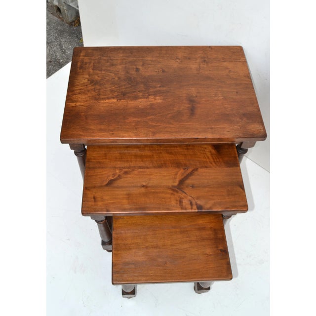 Vintage Oak Wood Set of 3 Nesting Tables Turned Legs, Stacking Tables, France For Sale - Image 4 of 13